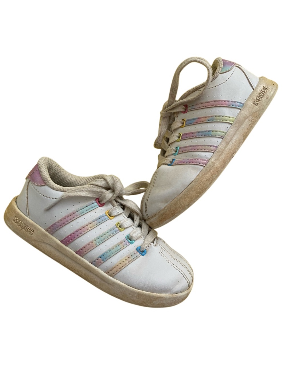 K-Swiss Kids White Sneakers with Pastel Rainbow Stripes size 10 Infant
